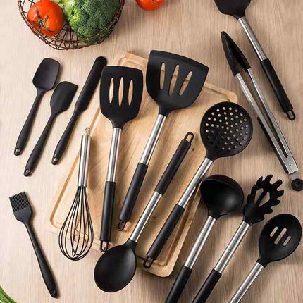 مجموعة أدوات للطهي المصنوعة من السيليكون ومقابض مضادة للصدأ وعددها 14 